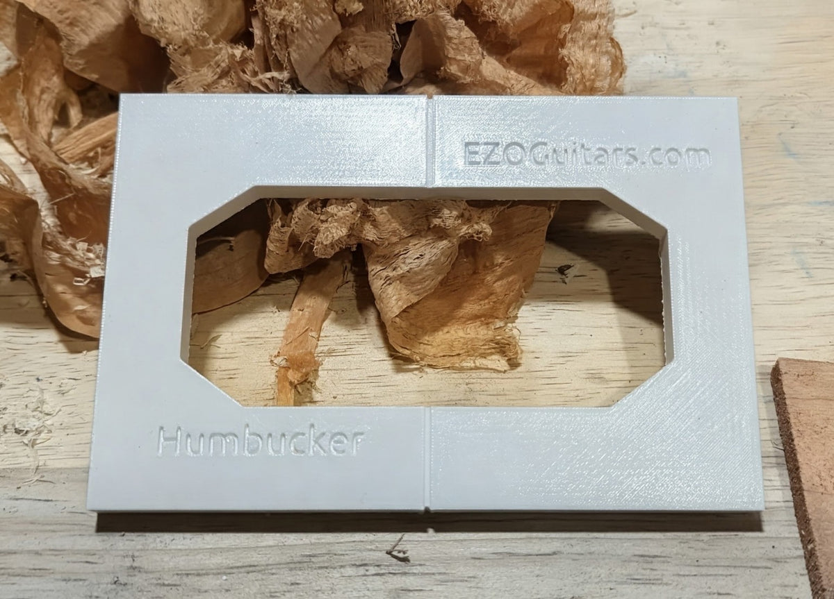 EZO Guitars universal humbucker pickup routing template with angled mounting clearance and centerline